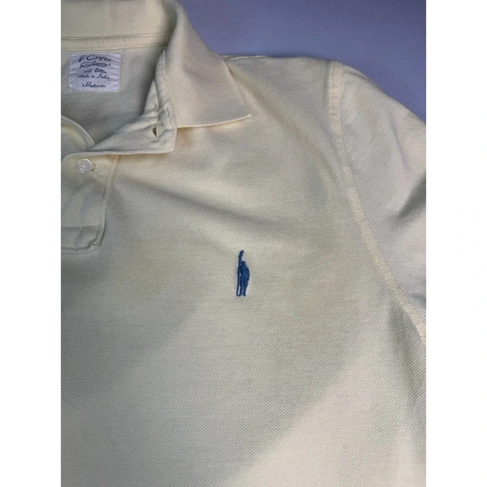 J Crew‎ Polo Adult Medium Yellow Blue Short Sleeve Preppy Surfer Logo Mens